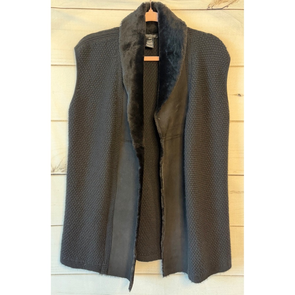 Lafayette 148 New York Cashmere Shearling Leather Knit Vest Black Small